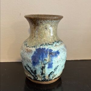 Handcrafted Ceramic Vase with Blue and Brown Glaze